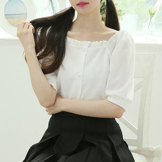 Square-neck Bead-button Blouse