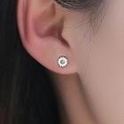 925 Sterling Silver Daisy Stud Earring 1 Pair - White - One Size