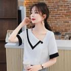 Short-sleeve Two Tone Blouse