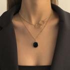 Interlocking Hoop & Disc Pendant Layered Necklace 3976 - Gold - One Size