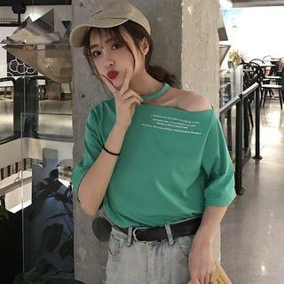Cutout Short Sleeve Lettering T-shirt