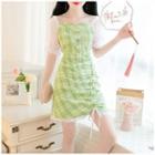 Puff-sleeve Check Panel A-line Dress