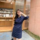 Half-placket Wrap-front Velvet Shirtdress