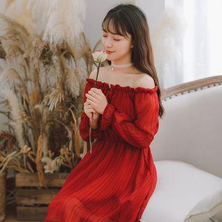 Long-sleeve Off Shoulder Chiffon A-line Dress