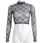 Long-sleeve Cropped Mesh Top