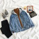 Long-sleeve Hooded Denim Jacket Blue - One Size