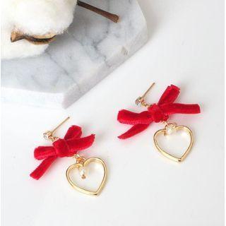 Alloy Heart Fabric Bow Dangle Earring
