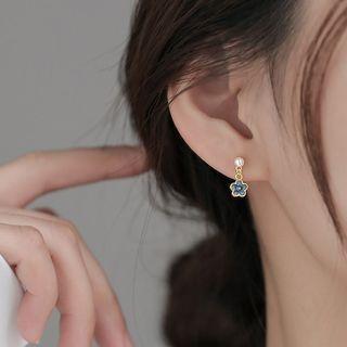 Flower Faux Pearl Sterling Silver Dangle Earring