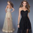 Strapless A-line Lace Evening Gown