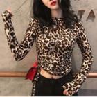 Leopard Print Long Sleeve T-shirt Leopard - One Size