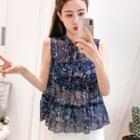 Set: Sleeveless Printed Chiffon Top + Bandeau
