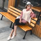 Set: Knit Vest + 3/4-sleeve Chiffon Blouse