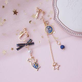 Non-matching Bow & Alloy Rabbit Dangle Earring