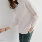 Mock-neck Ribbed Wool Blend Sweater