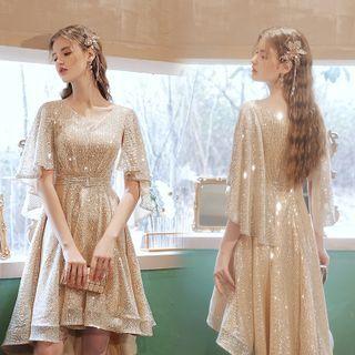 V-neck Sequined A-line Cocktail Dress
