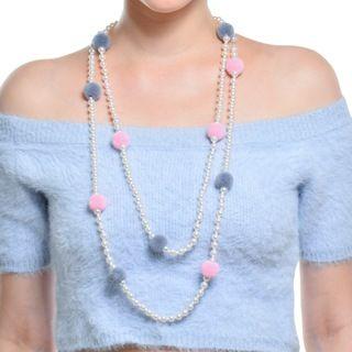 Beaded Pompom-accent Double-strand Necklace