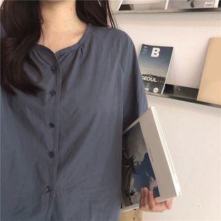 Plain 3/4-sleeve Loose-fit Blouse