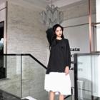 Two-tone Long-sleeve Dress Black & White - One Size