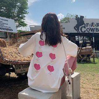 Printed Elbow-sleeve T-shirt / High-waist Wide-leg Pants