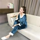 Set: 3/4-sleeve Velvet Top + Pants