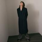 [ontact] Single-breasted Long Coat Navy Blue - One Size
