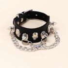 Studded Chain Strap Faux Leather Bracelet Black - One Size