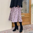 Dotted Pleated Velvet Long Skirt
