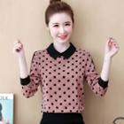 Long-sleeve Dotted Collared Blouse