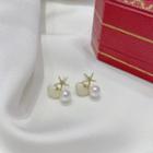 Faux Pearl Shell Stud Earring / Clip-on Earring
