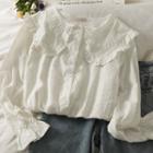 Peter Pan-collar Ruffle-trim Loose Shirt White - One Size