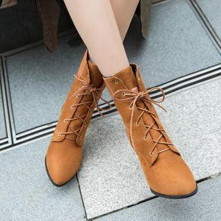 Lace Up Block-heel Short Boots