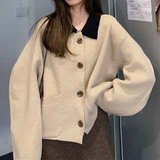 Lapel Contrast Loose Fit Button Pocket Cardigan