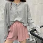 Long-sleeve Button-up T-shirt