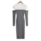 Long-sleeve Two Tone Cutout Knit Dress