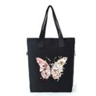 Butterfly Print Canvas Tote Bag