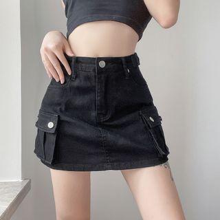 Pocket Detail Denim Mini Pencil Skirt