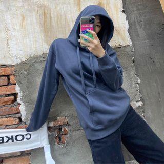 Plain Hooded Loose-fit Sweatshirt