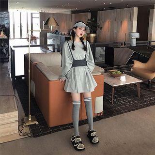 Set: Long-sleeve Mini T-shirt Dress + Sleeveless Cropped Knit Top