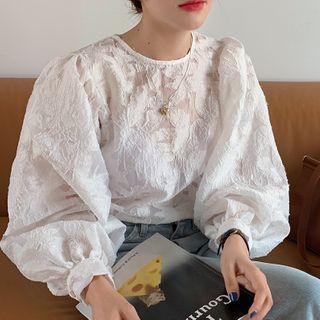 Floral 3/4-sleeve Top White - One Size