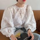 Floral 3/4-sleeve Top White - One Size