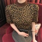 Short-sleeve Leopard Print Mock-neck T-shirt Leopard - One Size