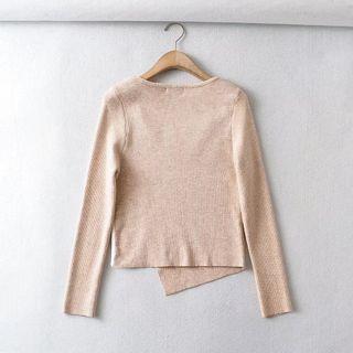 Mock Two-piece Long-sleeve Two-tone Asymmetrical Knit Top