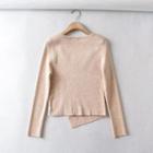 Mock Two-piece Long-sleeve Two-tone Asymmetrical Knit Top