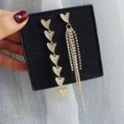Non-matching Rhinestone Heart Fringed Earring