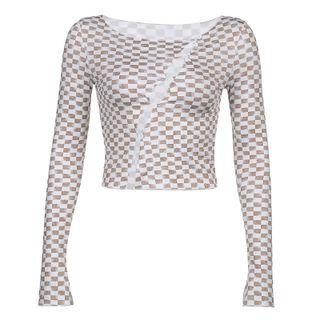 Long-sleeve Plaid Cutout Crop Top