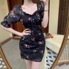 Rose Print Slim-fit Dress