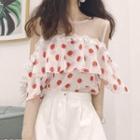 Cold Shoulder Dotted Elbow-sleeve Top