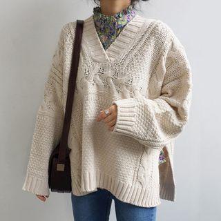 V-neck Side Slit Sweater
