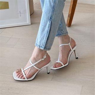 Colored Croc-grain Stiletto Sandals