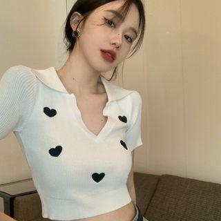 Heart Knit Cropped Top White - One Size